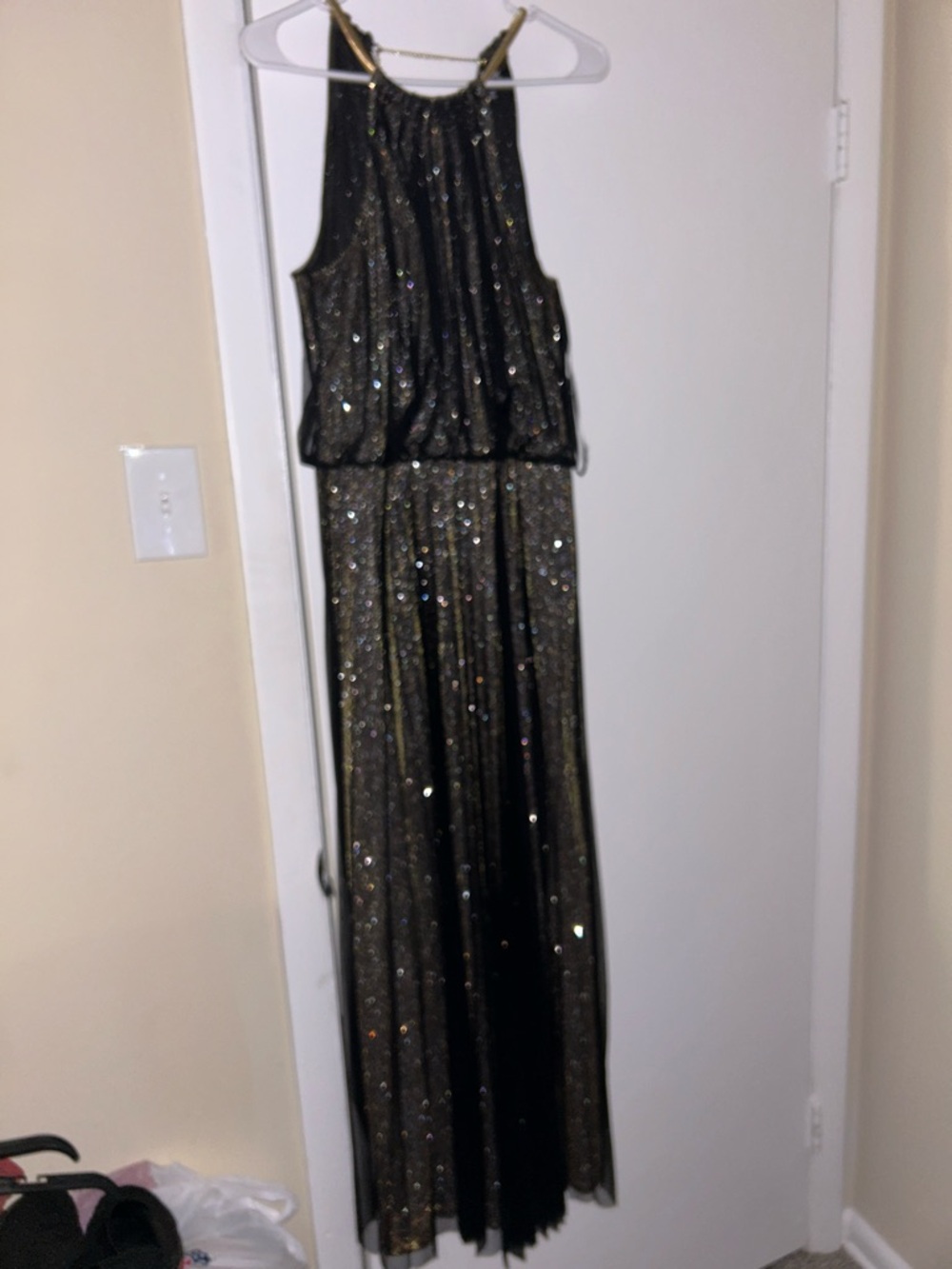 MSK Petite Black Dress with Gold Chain Strap